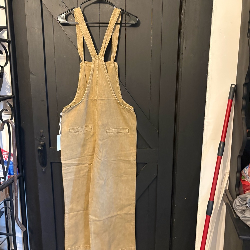 Zenana Outfitters Tan Utility  Overalls - Picture 3 of 3